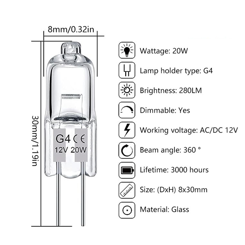 Lampes halogènes à 2 broches, 20W, 25W, 35W, 40W, DC 12V, 220V, Type G4, G5.3, G9, 20W, 25W, 35W, 1 pièce ampoule transparente pour la décoration de la maison, 40W: Indigo