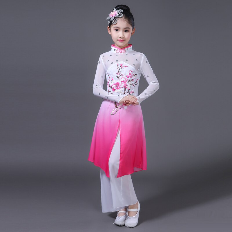 Traditionele chinese volksdans kostuum voor vrouw nationale vrouwen yangge vrouw kleding draak dans kostuums kostuum yangko jurk: Roze / height 120cm