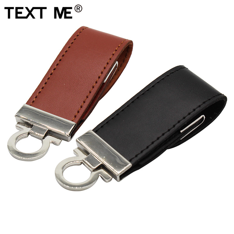 TEKST ME pendrive bruin zwart leer met sleutelhanger 4GB 8GB 16GB 32GB 64GB stijl usb flash drive usb 2.0 usb stick