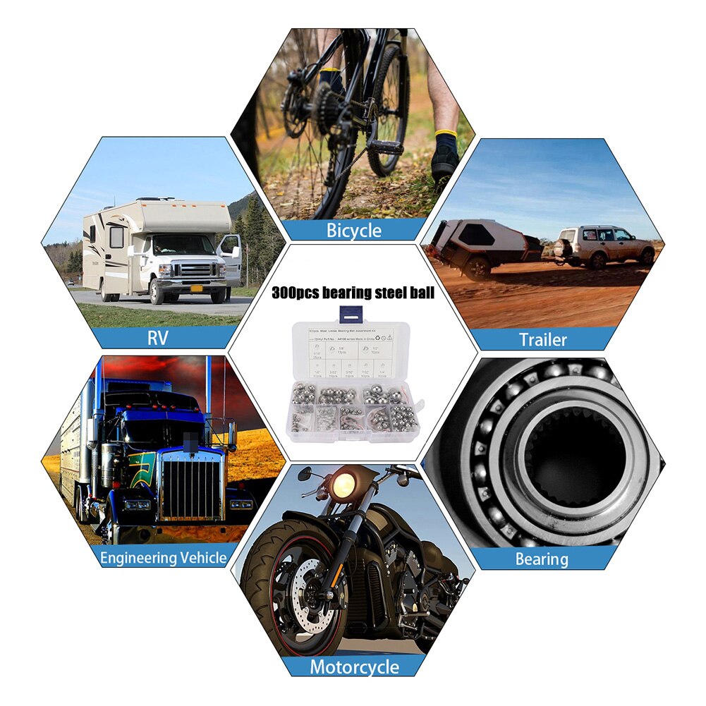 300pcs 8 Sizes Assorted Precision Steel Bearing Balls 1/8 5/32 3/16 7/32 1/4 5/16 3/8 1/2 inch Grade 25 G25 Car Accessories