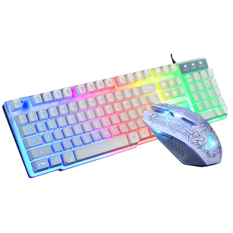1 set van  t6 regenboog led-achtergrondverlichting multimedia ergonomische usb bekabelde gaming toetsenbord muis en muismat voor pc laptop computer gebruikers gamers: Wit