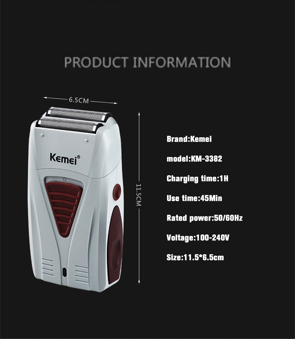 Kemei 3382 Kapper Elektrische Scheerapparaat Voor Mannen Usb Oplaadbare Hoofd Wasbare Vergeldende Folie Speciale Mesh Scheren Hoofd Artefact
