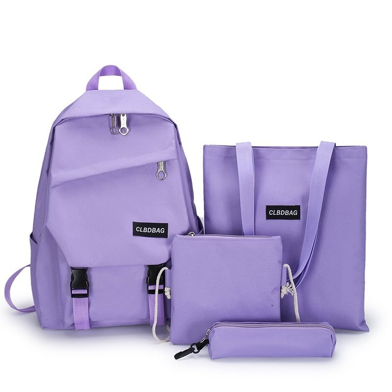 Mode Vrouwen Schooltassen Luxe Nylon Hoge Capaciteit Student Tas Voor Meisjes Rugzakken 4 Stks/set Jongen School Rugzak meisjes: purple-set