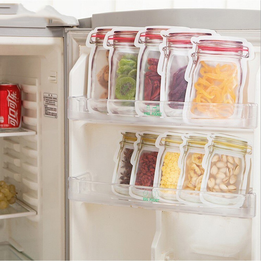 10 stk flaskeform oppbevaring gjennomsiktig pose plastpose med selvforsegling gjenlukkbar gjenlukkbar zip-lås pose for diverse oppbevaring hjemme