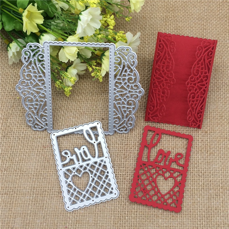 Rakkaus sydän ristikko pitsikehys suorakulmio metallileikkaus stensiili scrapbooking valokuva-albumi kortti paperi kohokuviointi askartelu itse
