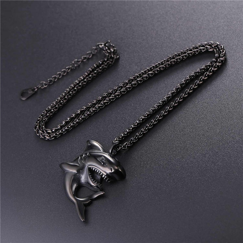 Trendy Animal Shark Pendant Necklace for Men Metal Gold-Plated Shark Necklace Pendant Accessory Party Jewelry: -black