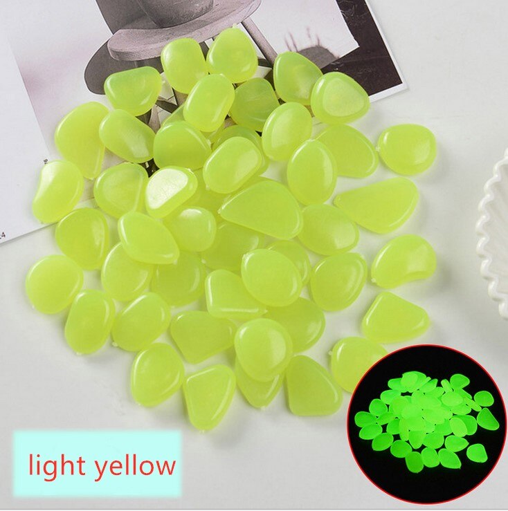 Pedras coloridas que brilham no escuro, pedrinhas luminosas para decoração de jardim, áreas externas, aquários, pedrinhas para decoração, 50 peças: light yellow