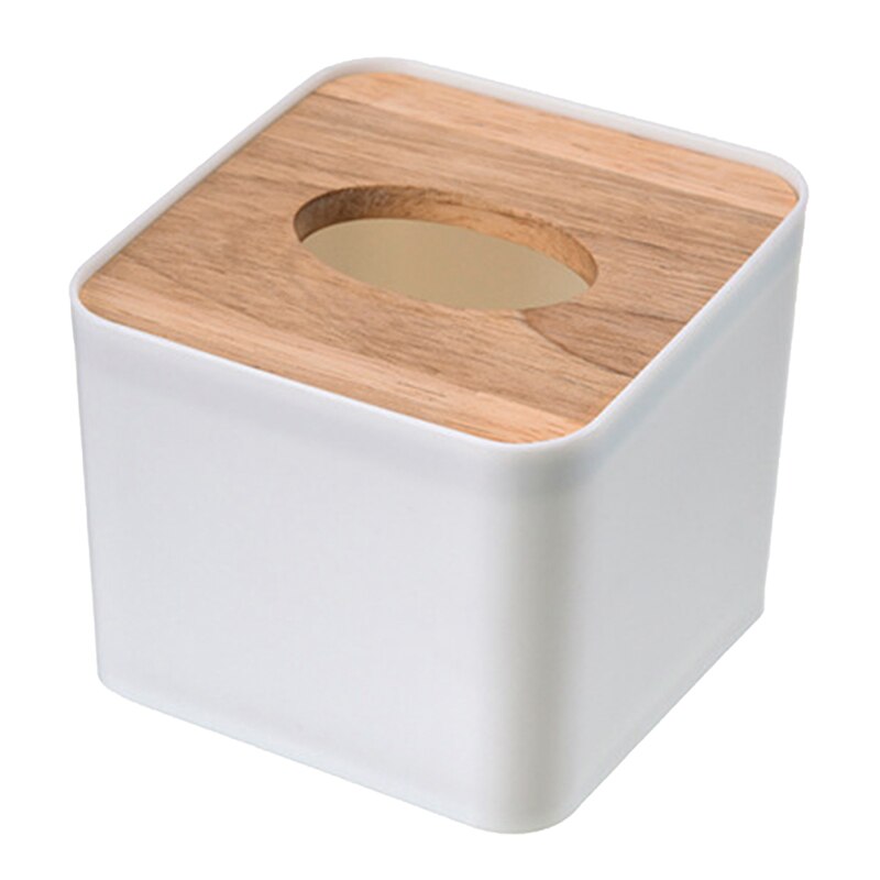 Modern Wood Napkin Holder Square Shape Wooden Plastic Tissue Box Case Home Kitchen Paper Holdler Storage Box Accessories: White