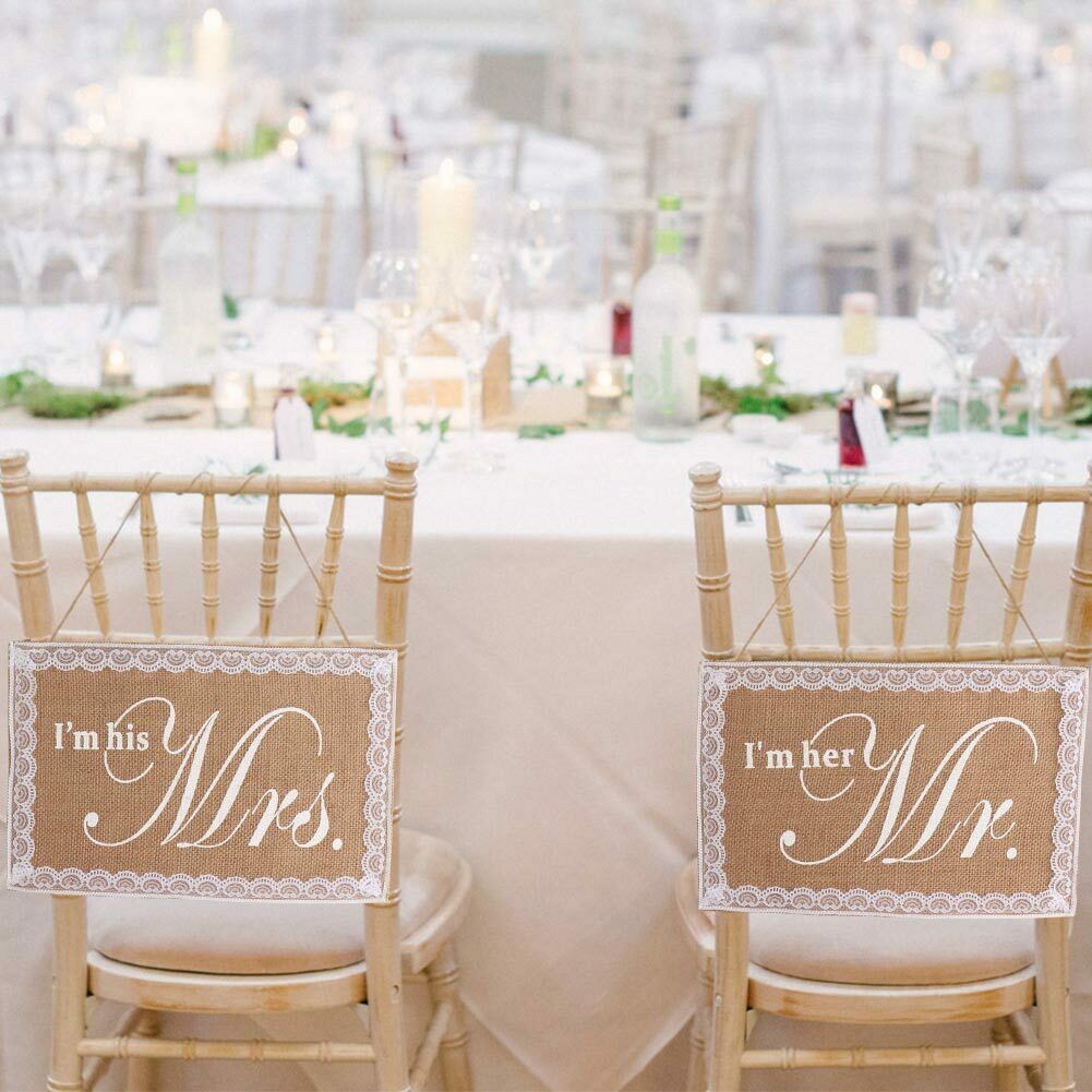 30 x 20cm khaki mr. & mrs. burlap stol banner sæt stol tegn guirlande rustik bryllupsfest dekoration: Lysegul