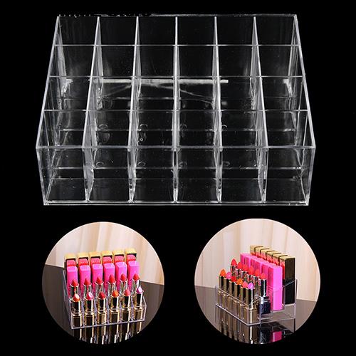 Lipstick Storage Box 24 Grid Acrylic Transparent Makeup Organizer Cosmetic Display Stand Lipstick Holder