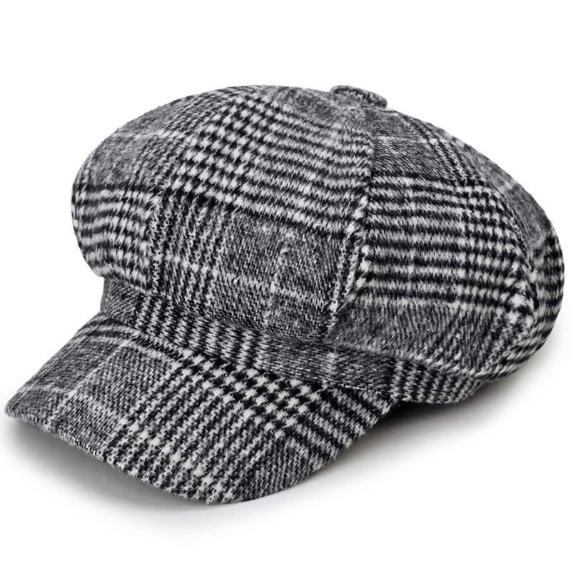 Vintertilbehør bager-drenge-hat varm streetwear-aviskasket ulden plaid vinterhat unisex all-match bager-drengehat: 03