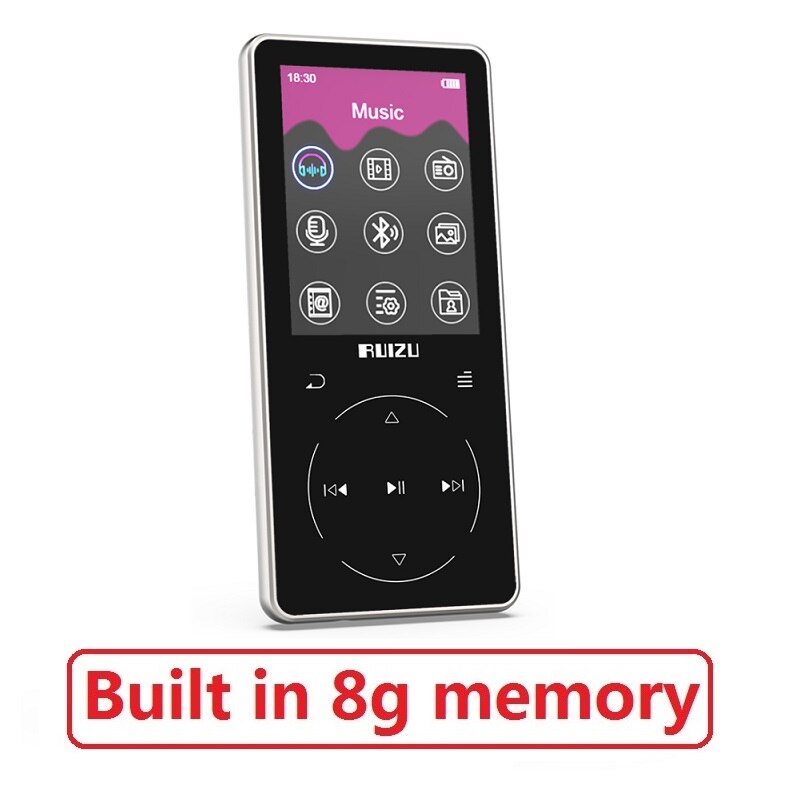 Nuovo Metallo RUIZU D16 Portatile Bluetooth Lettore MP3 Schermo da 2.4 pollici 8gb/16gb HiFi Giocatore di Musica di Sostegno FM, la registrazione, E-Book,Video: silver 8G