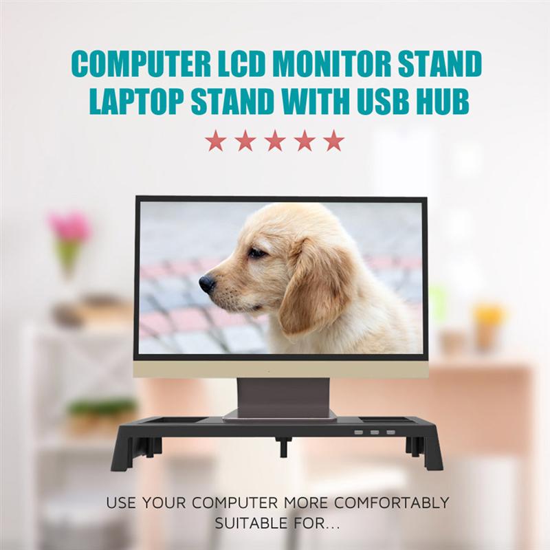 Monitor Stand Riser with USB Support Data Transfer and Charging Steel Desk Organizer for Laptop Computer