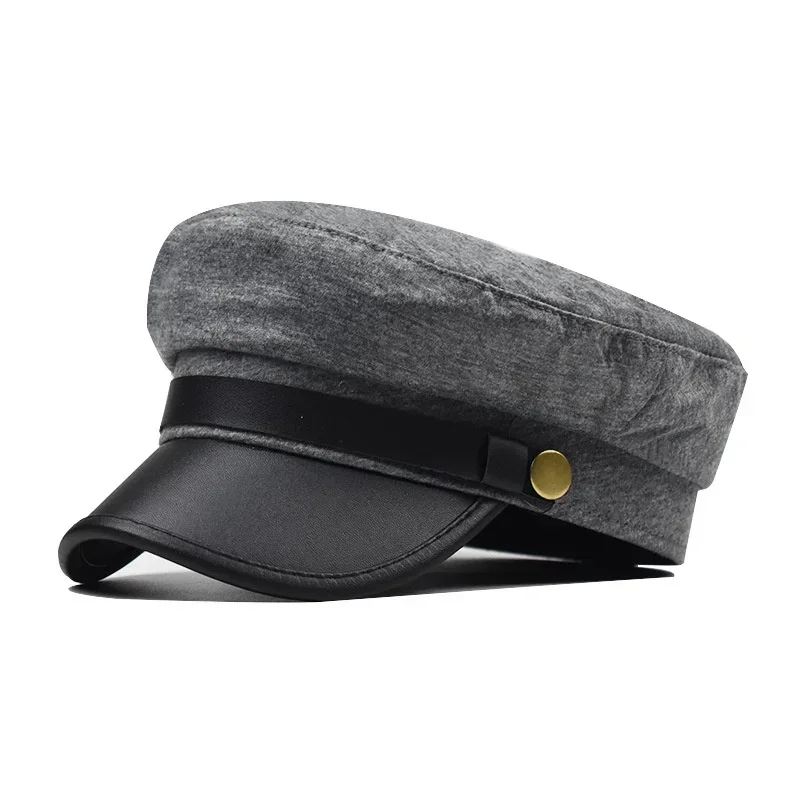 Chapeau en cuir PU automne chapeaux de marin pour hommes femmes Style britannique chapeau de voyage étudiant chapeau capitaine chapeau plat casquettes femmes chapeau: green