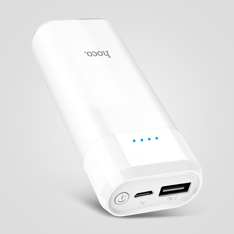 HOCO Power Bank 5200mAh Mini USB LED 18650 lithium External Battery Portable Charger Powerbank For iphone for xiaomi mi 8 huawei: white