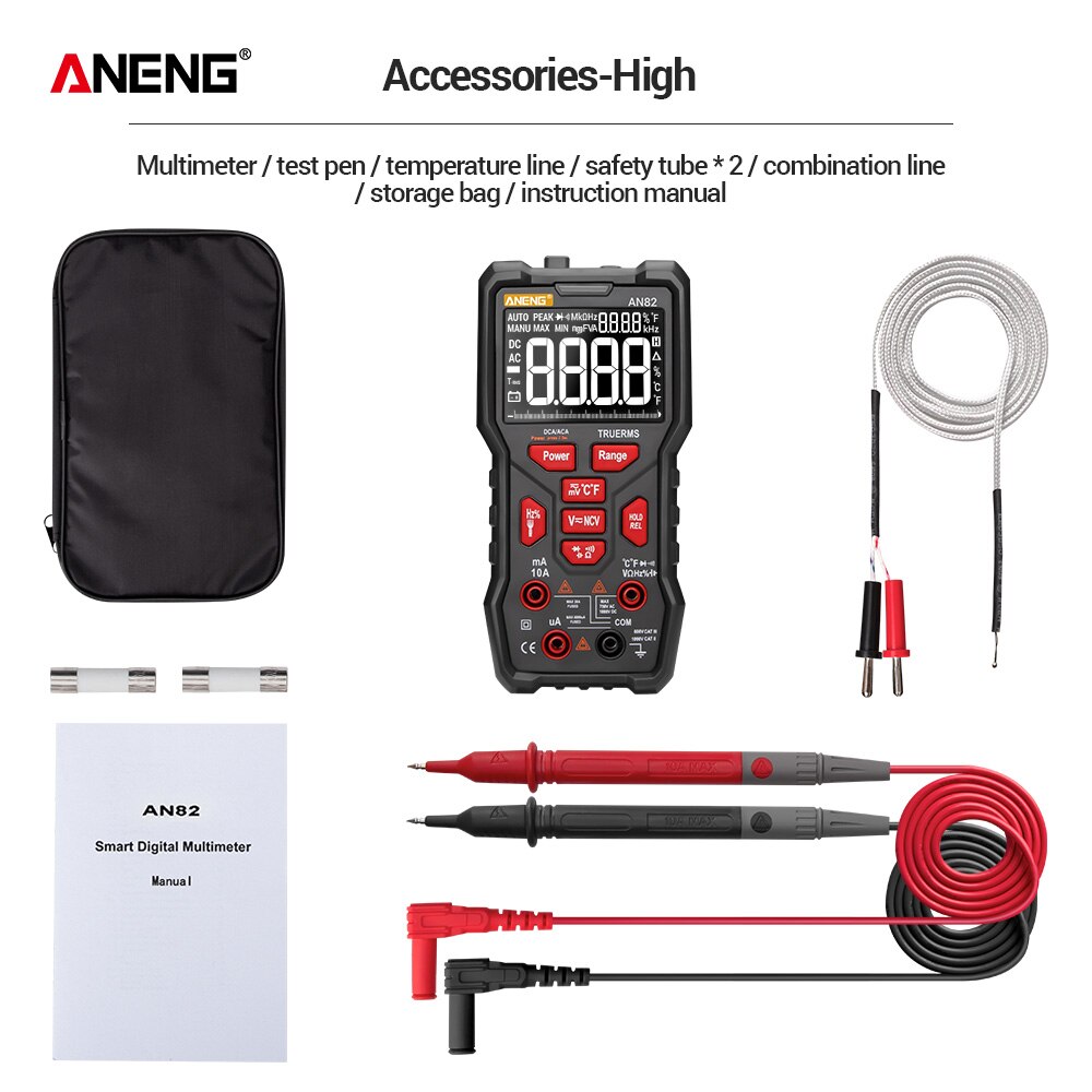 ANENG AN82 Digital Multimeter 9999 Tester DIY Transistor Capacitor NCV Testers True RMS Analog meter Multimetro: AN82 Black min