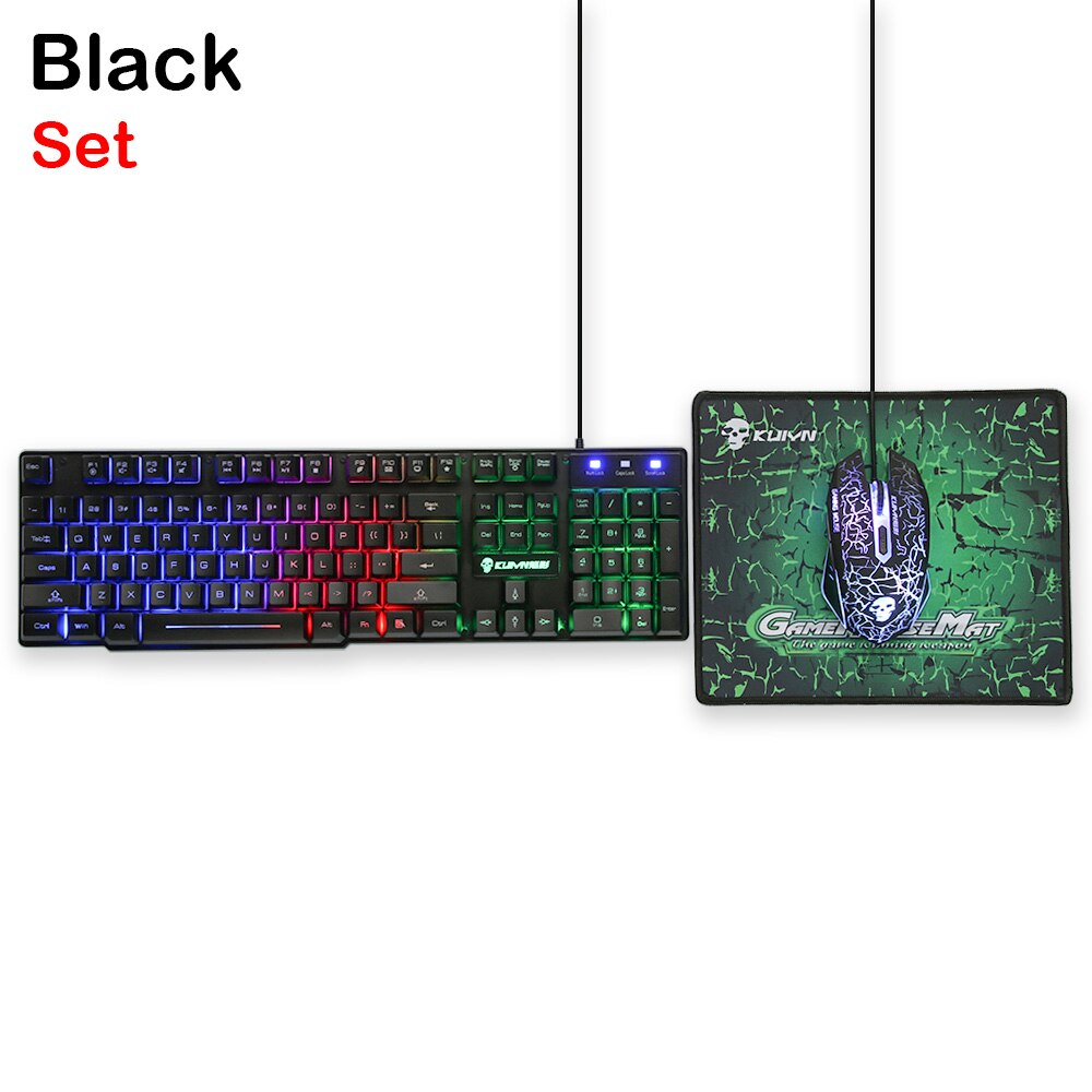 T6 Rainbow Backlit Luminous Keyboard Mouse Set Desktop Computer Game Mechanical Hand Feel For PC PS4 PS3 Xbox One: black Set