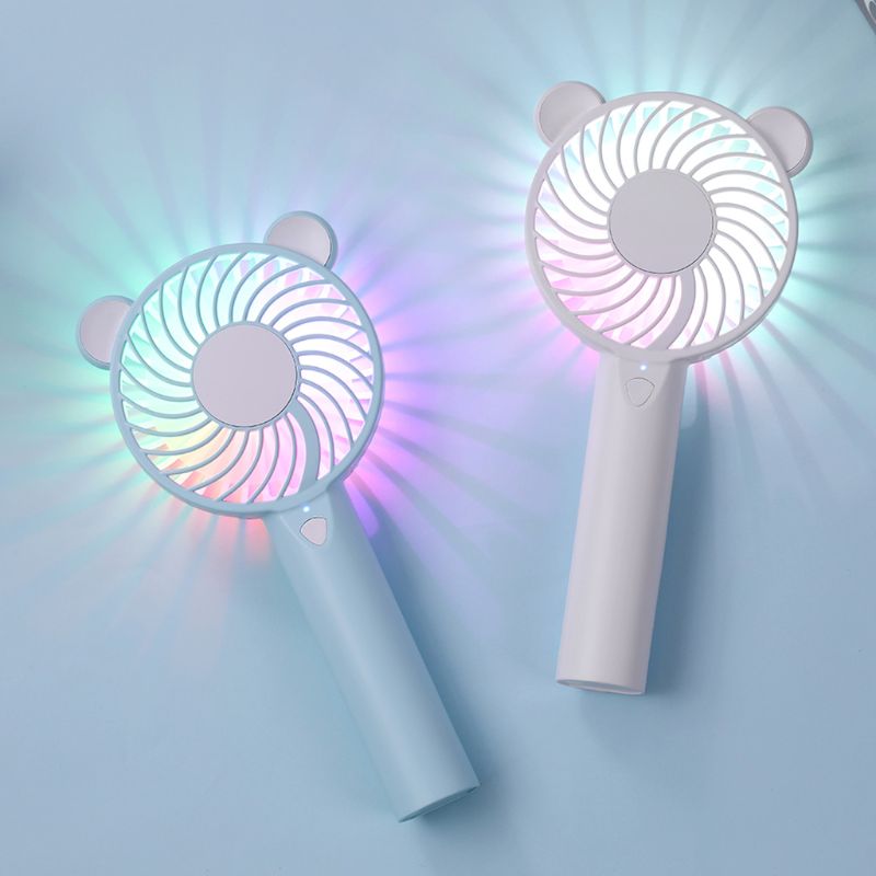 1200mA Cute Bear Cartoon Handheld USB Rechargeable Fan With LED Light Cooler Portable 3 Speed Adjustable Desktop Cooling Fan 5V