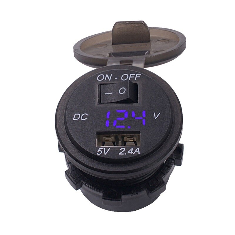 12-24V Universally Car Motorcycle Waterproof Dual USB Charger Socket Power Outlet with Voltmeter LED light motor bike With Swith