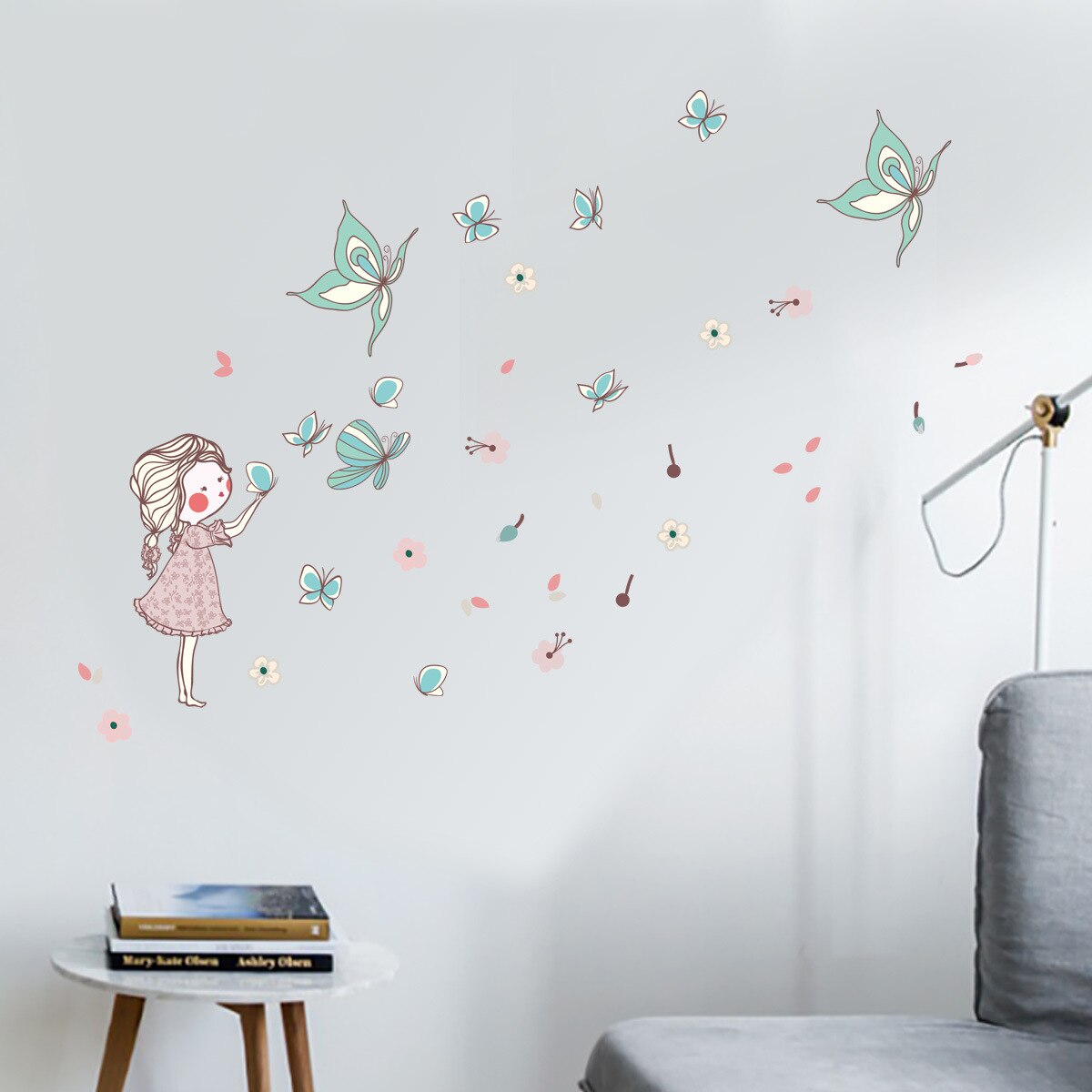 Cartoon little girl butterfly flying wall stickers children's room kindergarten mother and baby series wall stickers