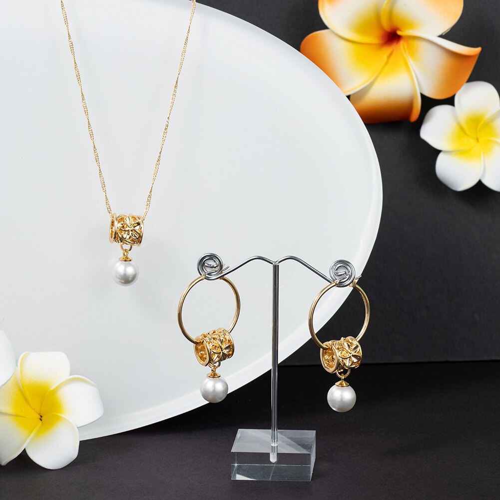 Mode-sieraden Sets Hawaiian Goud Vrouwen Parel Ketting Hoepel Earing Oorbellen Set Ketting Sets Voor Vrouwen Bruiloft Accessoires: ZH0495GOWH