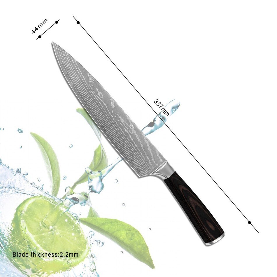 Cuchillo de cocina para Chef de acero damasco de 8 pulgadas, cuchillo de cocina con hoja afilada de acero inoxidable, cuchillos profesionales japoneses para rebanar Chef: knife 09