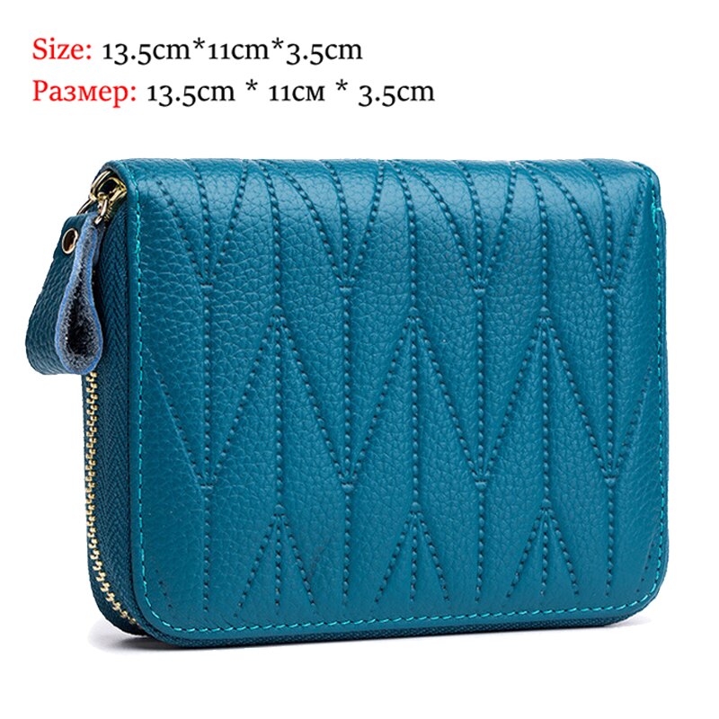 ¡Novedad! Billeteras de piel de vaca auténtica para mujer, Carteras largas para mujer, cartera para teléfono, tarjeteros para pasaporte, cartera de mano de gran capacidad: Short-1 Light blue