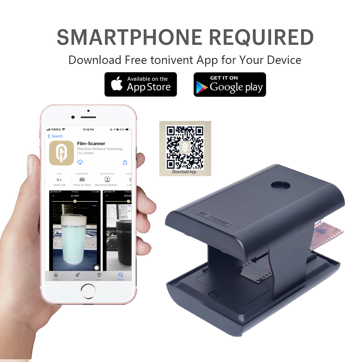 Ton 169 smartphone-filmscanner, unterstützt 35mm/135mm farbfilme und diashow-funktion für selbstgemachte, unterhaltsame erinnerungen