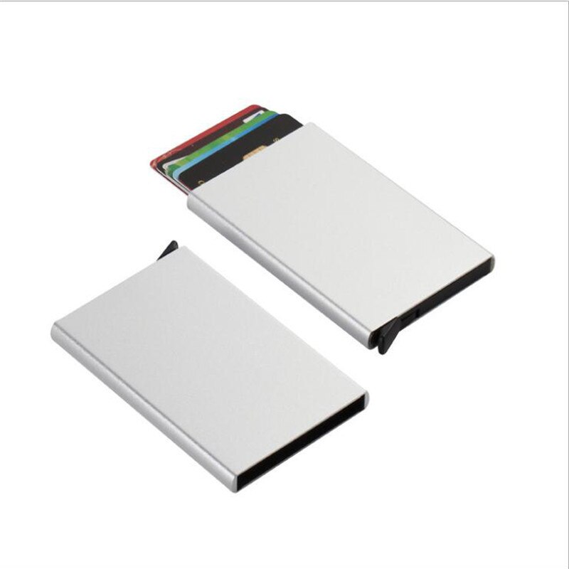 Automatische Anti-Diefstal Id Credit Kaarthouder Porte Carte Dunne Aluminium Metalen Portefeuilles Pocket Case Bank Vrouwen Mannen Credit card Box: Silver