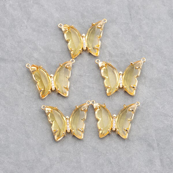 GUFEATHER M737,jewelry accessories,18k gold plated,0.3 microns,diy glass pendants,butterfly shape,charms,diy earring,6pcs/lot: M73706