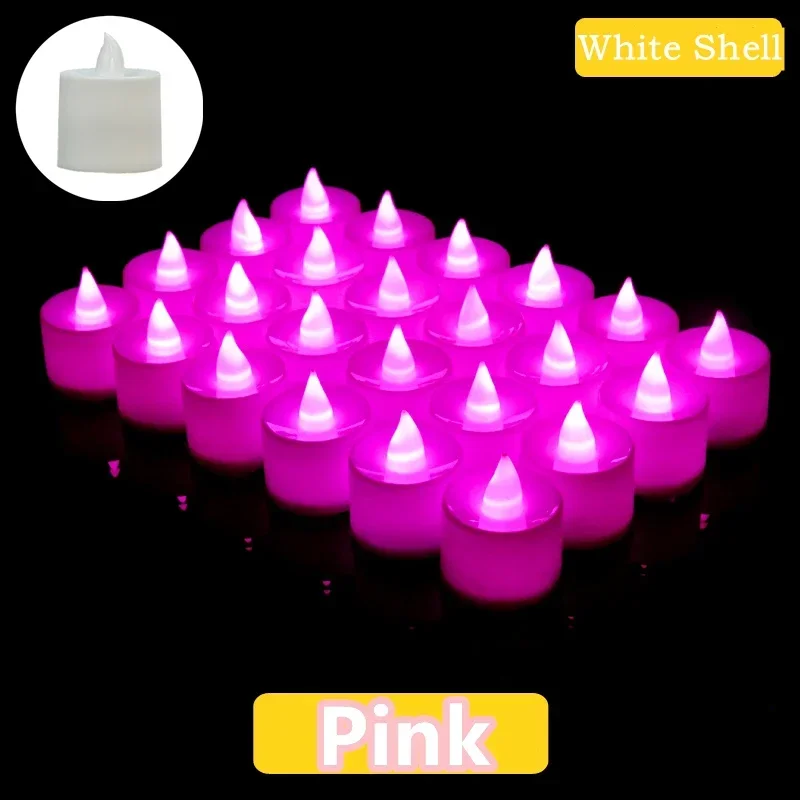 50/1 * Buntes LED-Kerzenlicht, batteriebetrieben, Teelichtschalter, Kerzen, flammenlos, Hochzeit, Zuhause, Weihnachtsdekoration, Simulationskerze: Rosa / Licht Grau