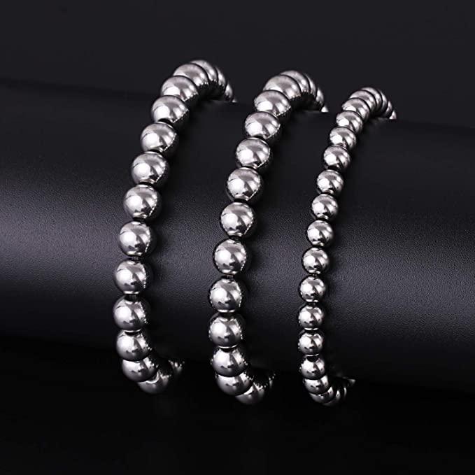 3er -einstellen 4/5/6mm strecken-armbänder mit goldenen kugeln in silberoptik, elastisches, dehnbares kordelseil, geeignet für damen