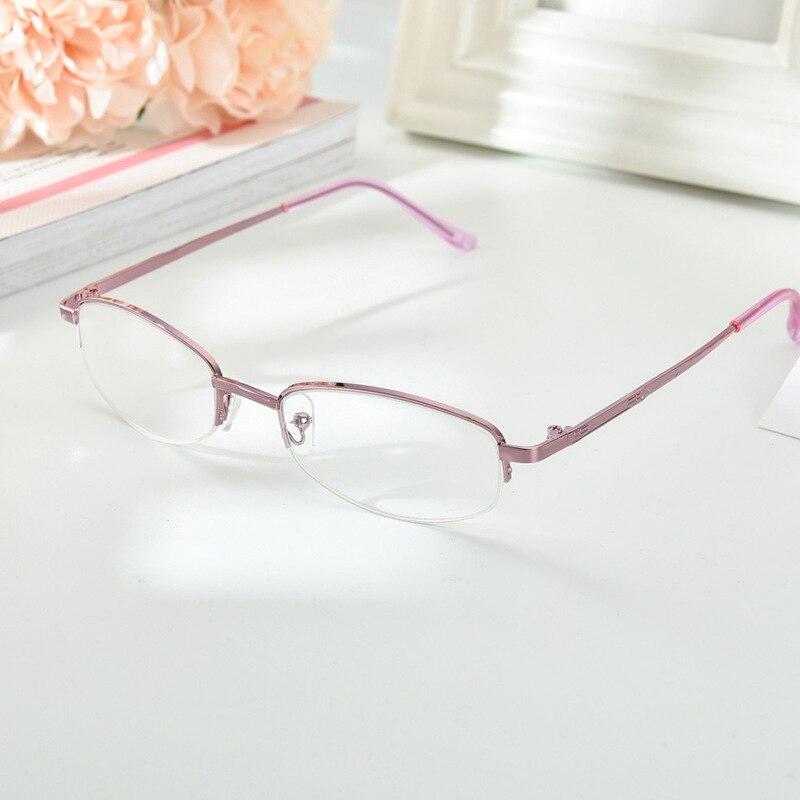 Ladies Pink Half Frame Reading Glasses Metal Mother Reading Glasses Resin Ultra Light Reading Reading Glasses