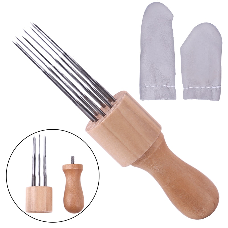 KAOBUY Felting Needles Wool Felt Tools with Eight Needles Tool Craft Felt Needle with Solid Wood Handle With Finger Cots