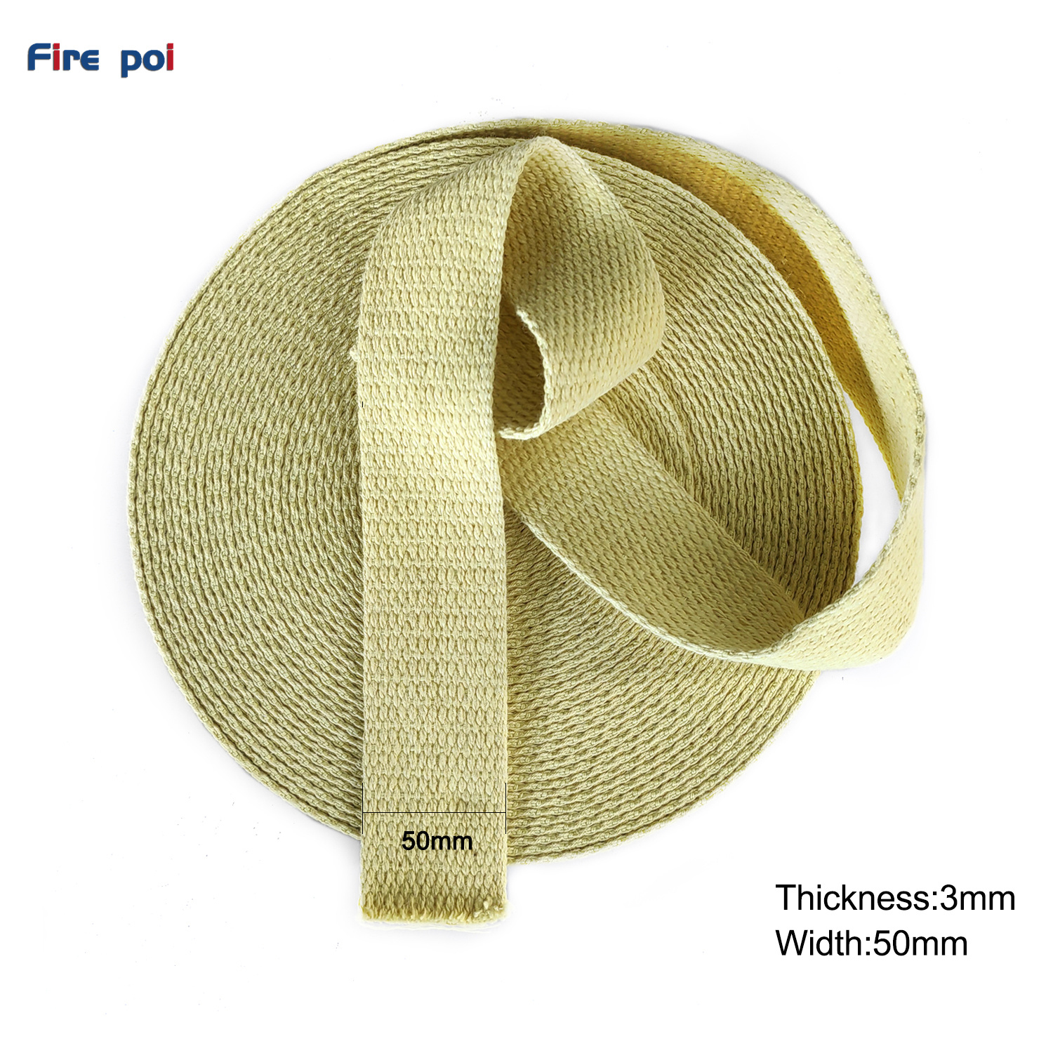 Mecha plana de Kevlar de 3mm de espesor de 50mm de ancho de cinta de utilería artística de flujo de fuego resistente a altas temperaturas, mecha plana de Kevlar 100% pura de 2 pulgadas