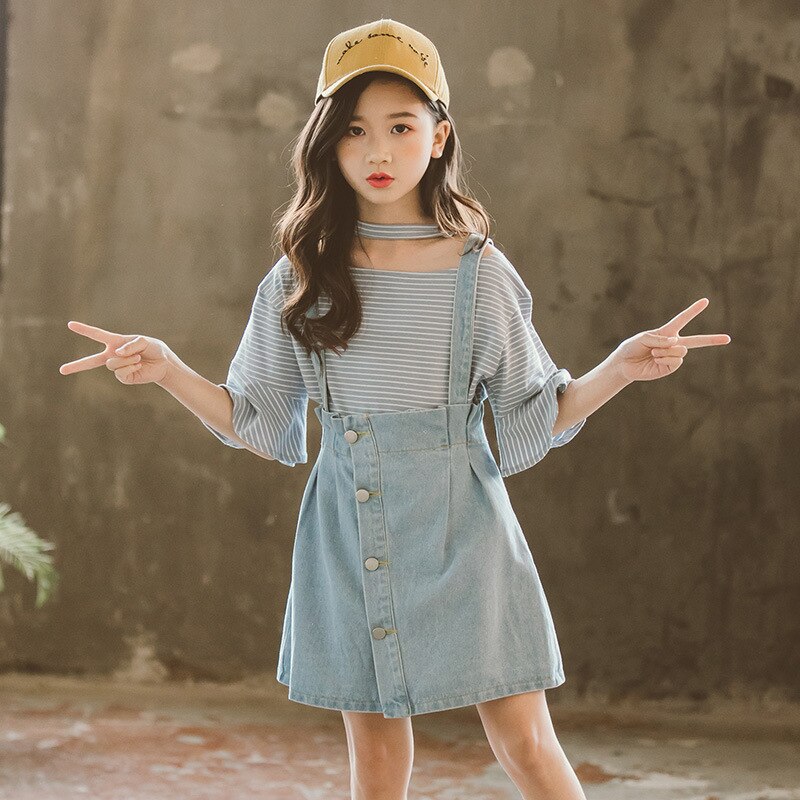 Zomermeisjes denim rok jarretellerok kinderkleding koreaanse stijl kinder babymeisje denim bandjes rok voor tienermeisjeskleding