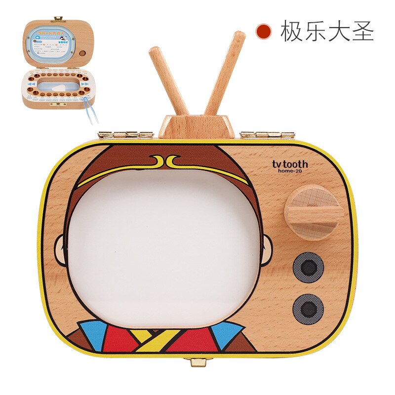 Children Deciduous Teeth Anniversary Box GIRL'S Replace Teeth Collection Box Wooden Deciduous Teeth Box Boy TV Save Anniversary: Chinese Adhesive Paper Bliss Story