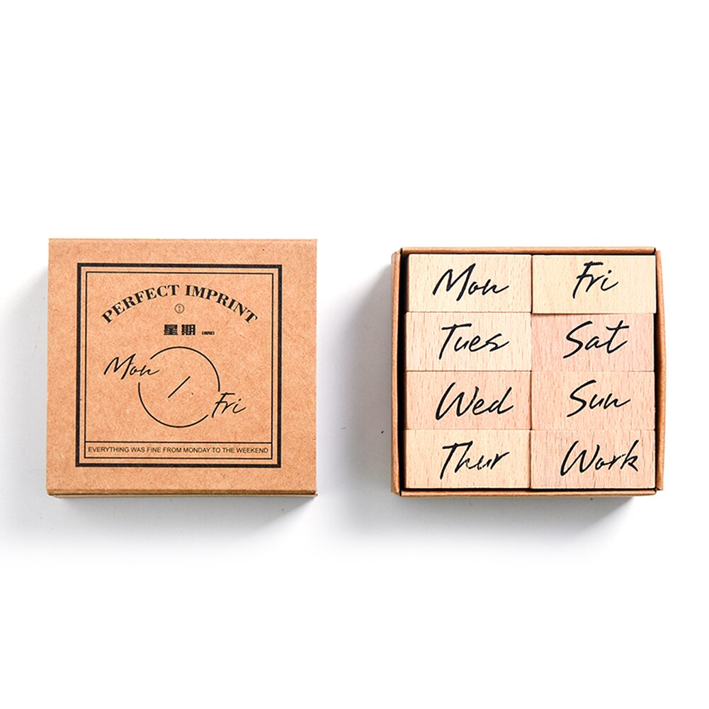 Retro Vintage Month Week Planner Stamp Basic Function Series Digital Symbol Stamp Wooden DIY Seal Stationery Office Supplies: Week Abber