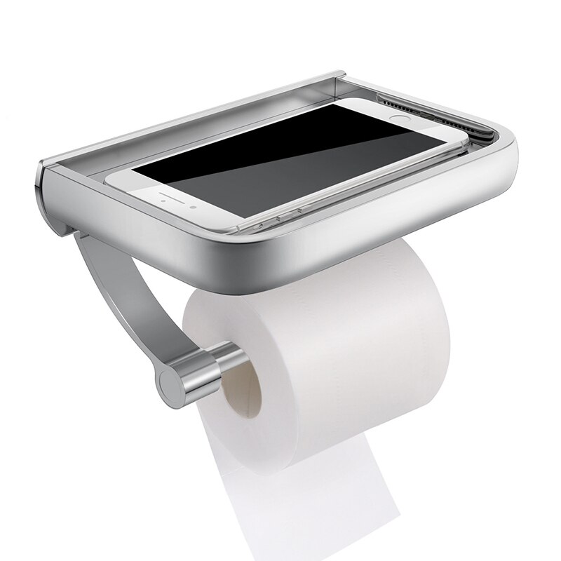 thumbnail image 2 of Handy Toilet Paper Holder With Shelf – Holds Your Phone Too! Wall Mounted, Stainless Steel 2 of 5