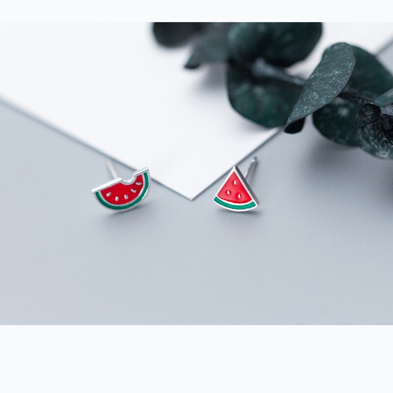 INZATT Watermelon Shape Piercing Delicate 925 Sterling Silver Stud Earrings Prevent Allergy Women Summer Party Bijoux