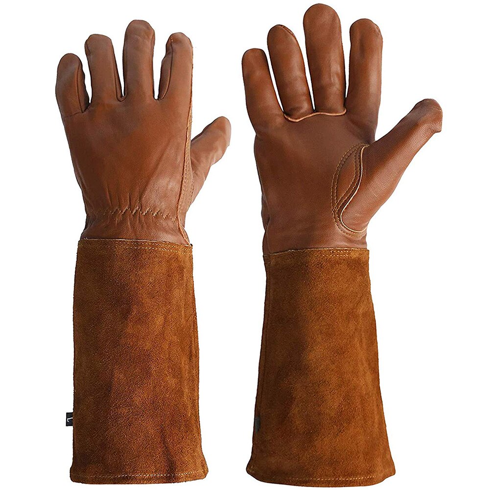 1 Pair Rose Pruning Gloves Leather Gardening Welding Gauntlets Thorn Proof Long Forearm Protection Heat Resistant L M