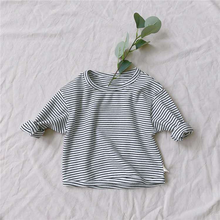 Ins Baby – vêtements printemps et automne pour enfants garçons et filles, combinaisons en Denim à bretelles, T-Shirt en coton rayé