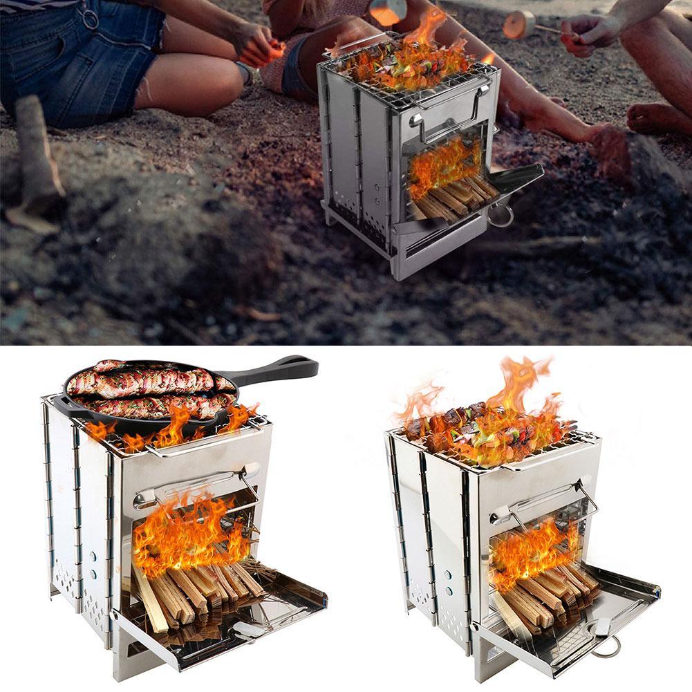Uppgraderad utomhus camping vedspis kostym vedspis justerbar matlagning brännande ved utomhus picknick spis vikning  d9 t 4
