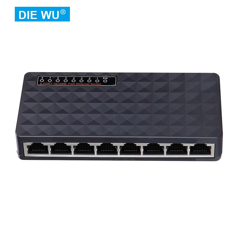 TEX113 8 Port Unmanaged 10/100M Fast Ethernet Switch,Desktop Ethernet Splitter,Ethernet Hub, verkeer Optimalisatie, Compact: Black
