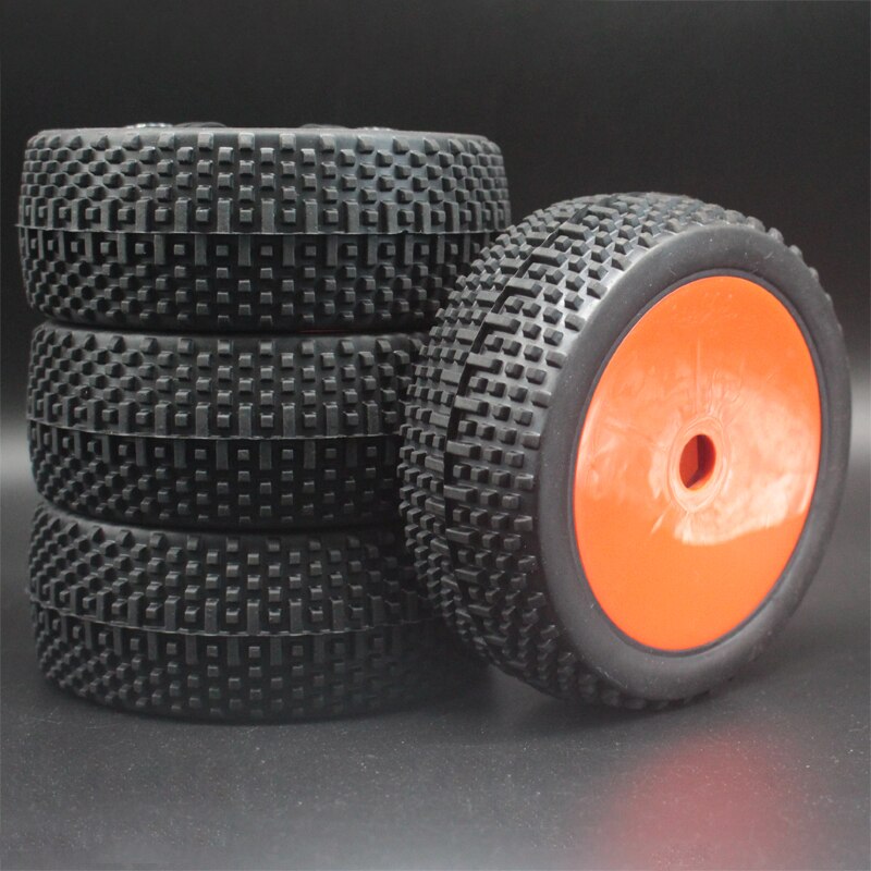 White Black Green Yellow Red RC 1:8 Off Road Car Buggy Rubber Tires & Plastic Wheel Rims HUB HEX: 81R-801-4