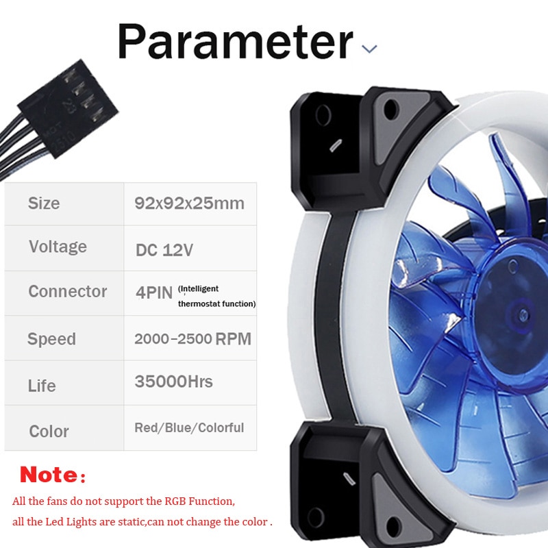 90mm LED Light 4PIN 3PIN PC Desktop Computer Case Cooling Cooler Fan 12V 9225 92x92x25mm GPU CPU Cooler Double Halo Light