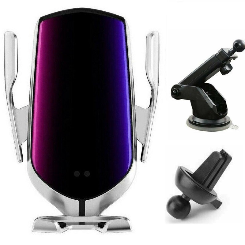 Automatic Clamp 10W Car Wireless Charger for Samsung S10 Note9Note8 Qi Infrared Induction Car Holder with Navigation Positioning: Silver for two style