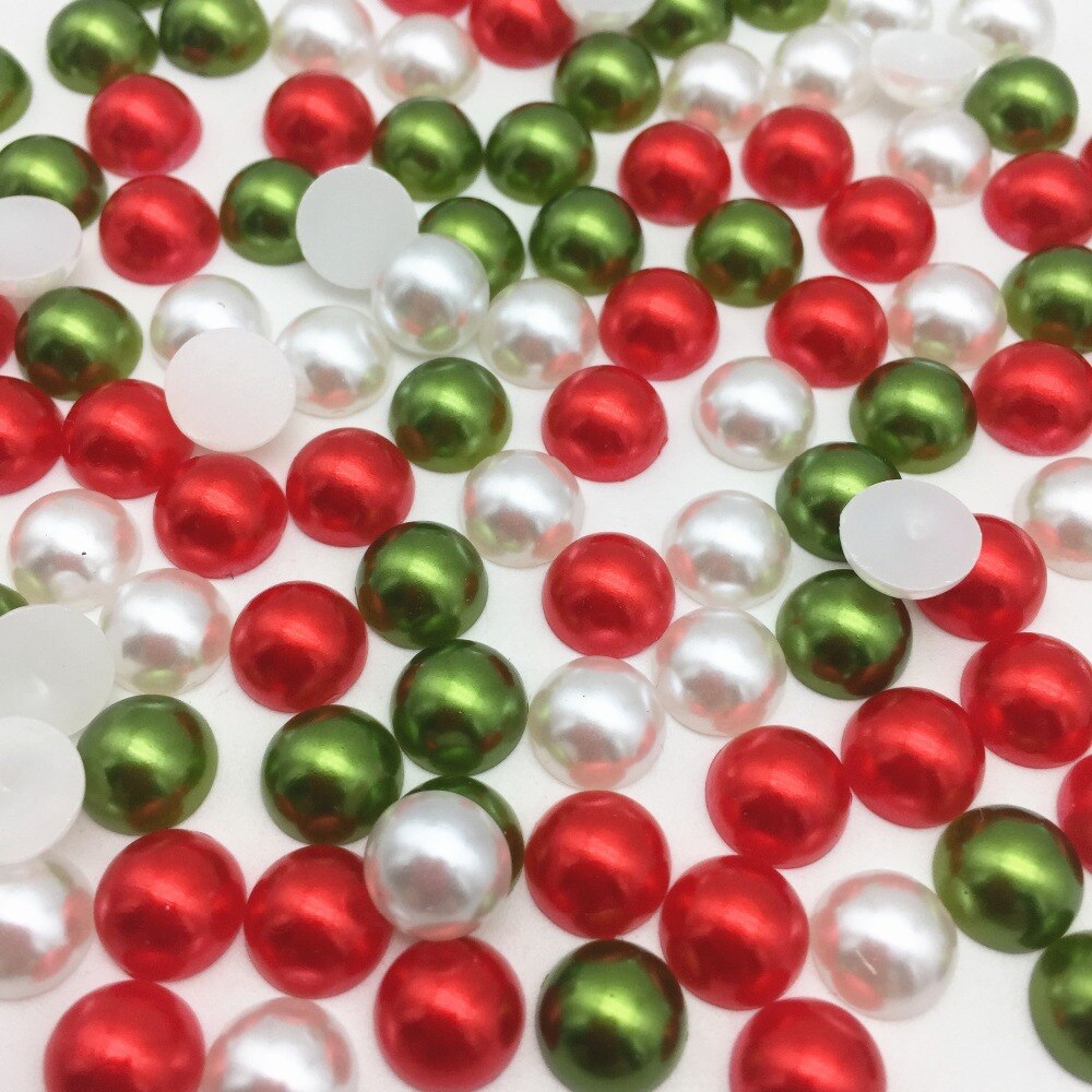 200 pcs 8mm Natal Vermelho Verde Branco Half Round Pérolas Flatbacks Enfeites Telefone DIY Nail Decorações Artesanato Para Cardmaking