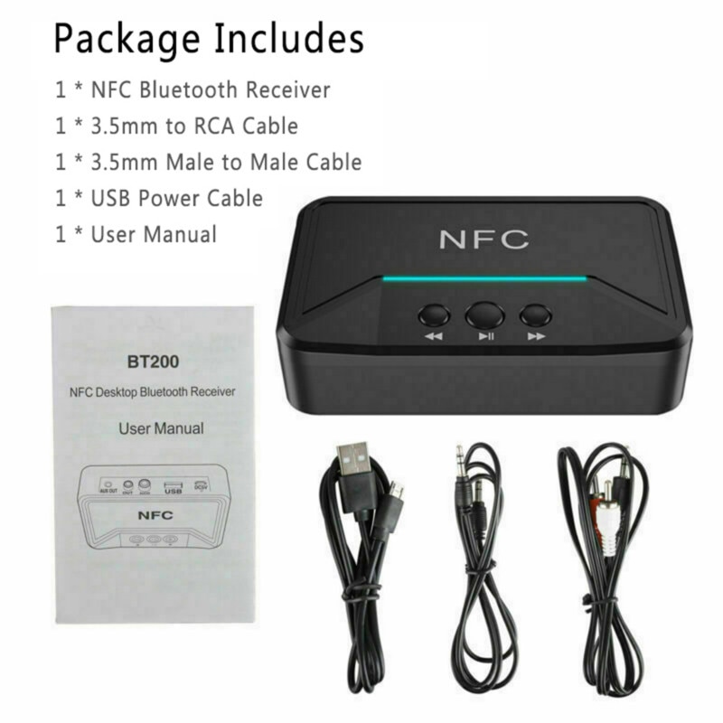 Adaptador Receptor Bluetooth 5,0 NFC 3,5mm RCA Audio AUX salida adaptador de antena inalámbrico Receptor estéreo para altavoz amplificador