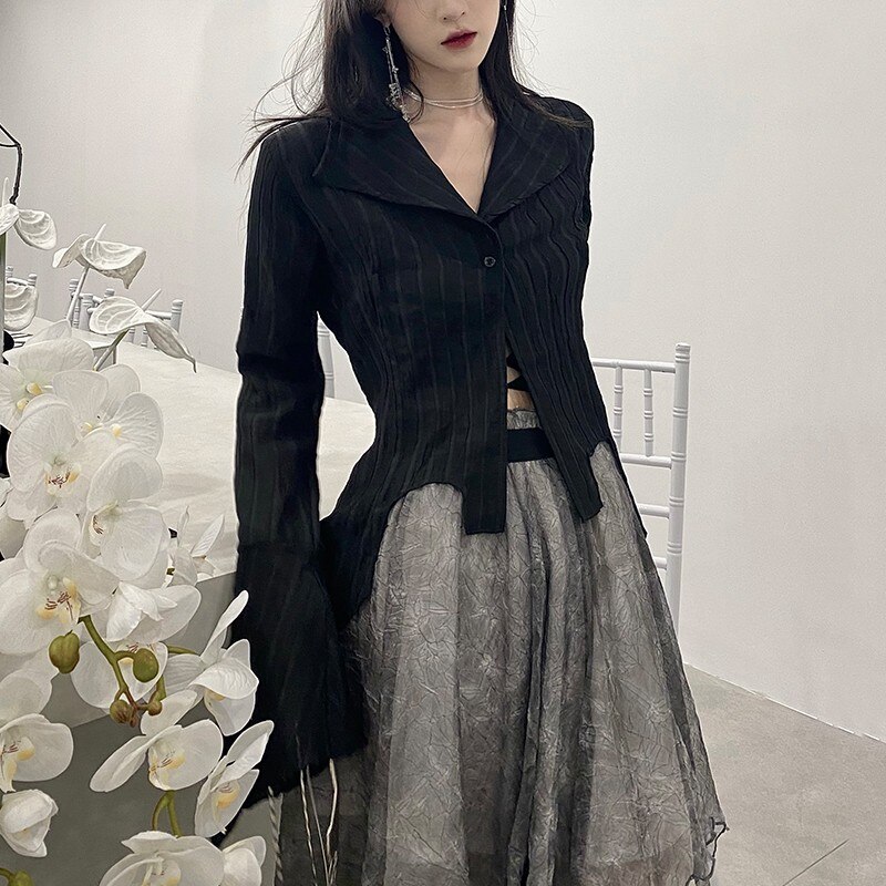 Karrcat gótico preto camisas irregulares yamamoto estilo alargamento manga blusa escuro estético grunge roupas harajuku shopping goth topos